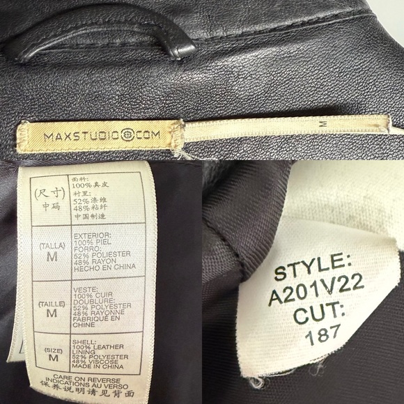 Max Studio Black Leather Jacket with Stand-Up Collar Women’s size Medium - Picture 6 of 7